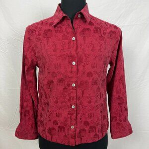 Chico's Dark Red Nature Patterned Red Long Sleeve Button Up Size 0
